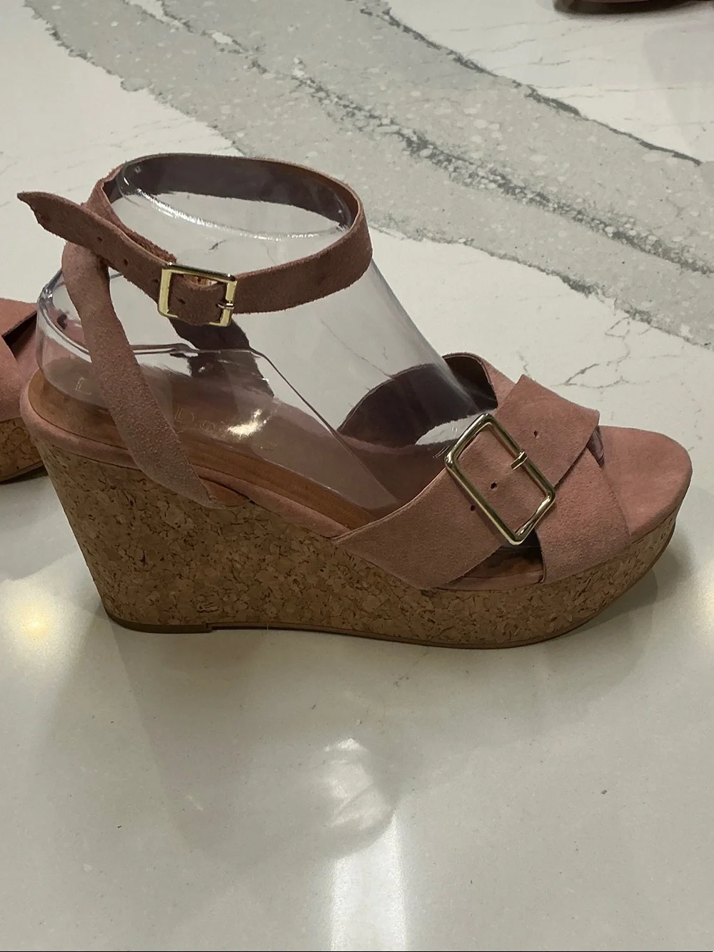 Lien Do Suede Ankle-Strap Cork Wedge Sandals in Dusty Rose Gently Worn Sz8.5